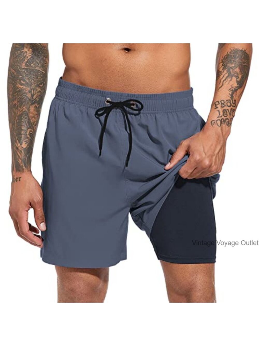 Quick Dry Swim Trunks with Compression Liner Zip Pockets